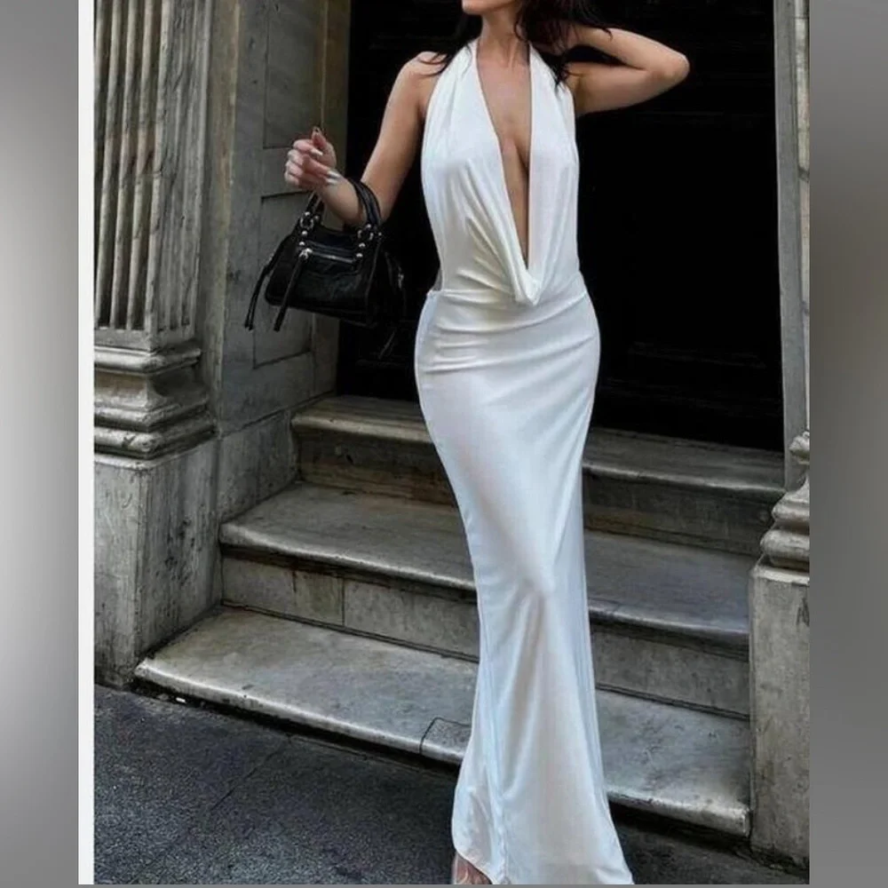 Zara Drapped Halter Dress in White - Picture 6 of 9